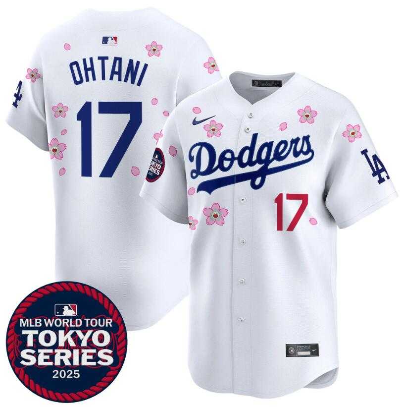Men%27s Los Angeles Dodgers #17 Shohei Ohtani White 2025 Tokyo Series Limited Stitched Jersey Dzhi->los angeles dodgers->MLB Jersey